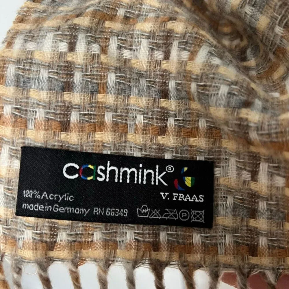 Cashmink v. fraas Germany Woven Neutral fringe scarf vintage